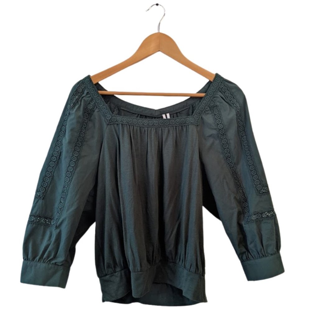 NWT Anthropologie Deep Green Peasant Blouse Top Size M